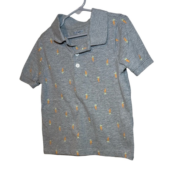 Old Navy Toddler Boys Short Sleeve Pique Polo Shirt Grey with Carrot Print 4T - Picture 3 of 8